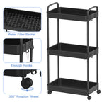 3-layer storage rack - black, three-layer roller cart with wheels and handles. Suitable for offices, living rooms, and laundry rooms.