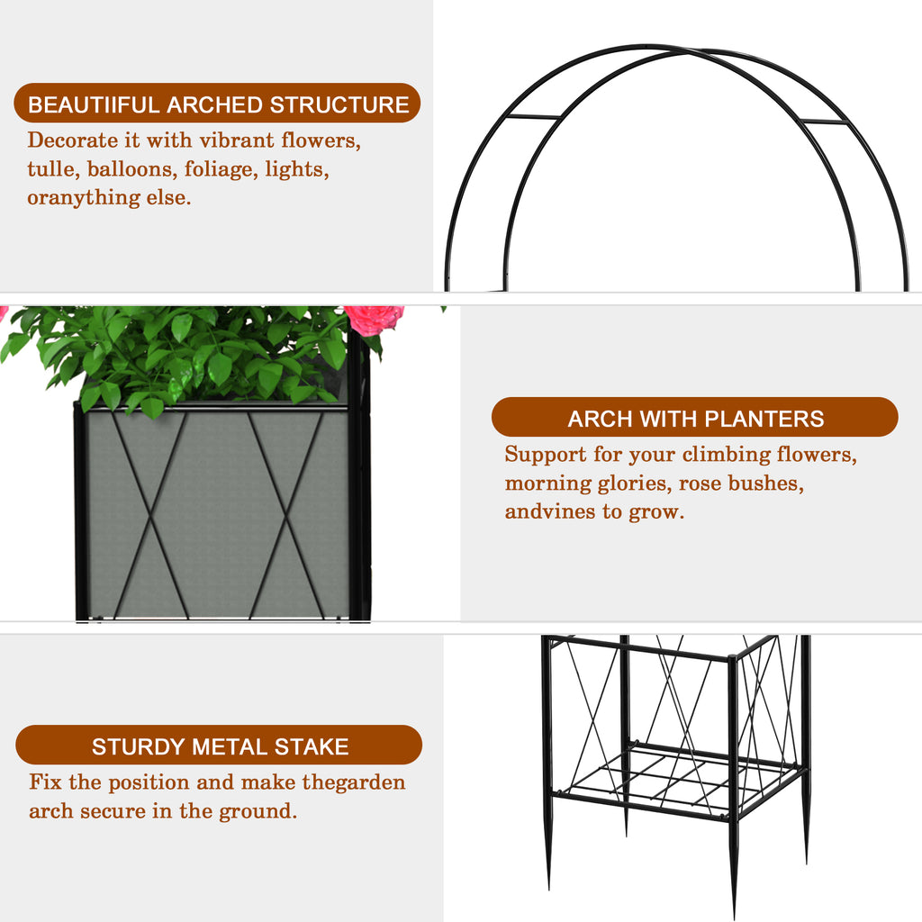 8.2ft Garden Arch Trellis with Dual Built-in Planter Boxes