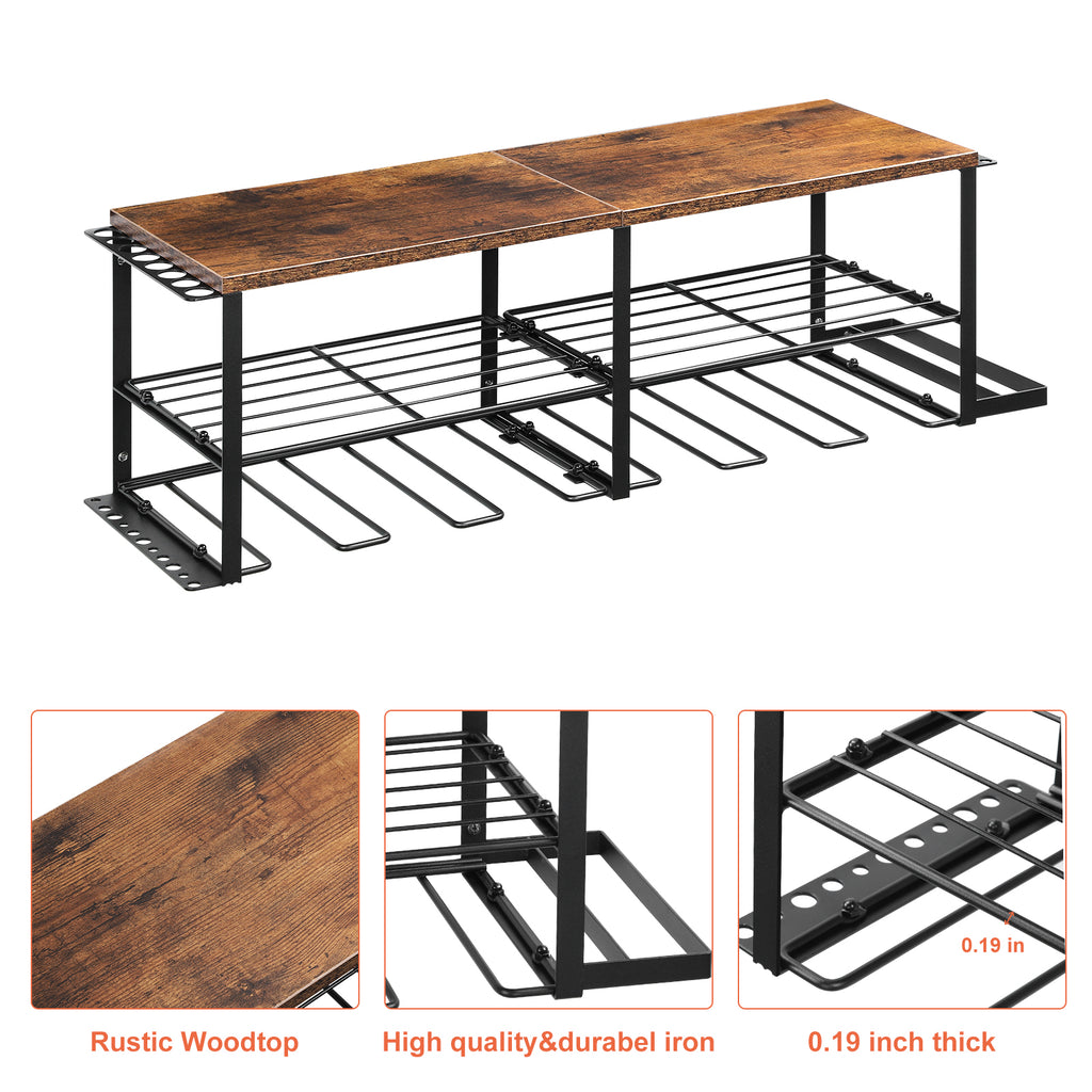 Power Tool Organizer with Wood Shelf, Wall-Mount Drill Holder & Garage Storage Rack for Tool Organization
