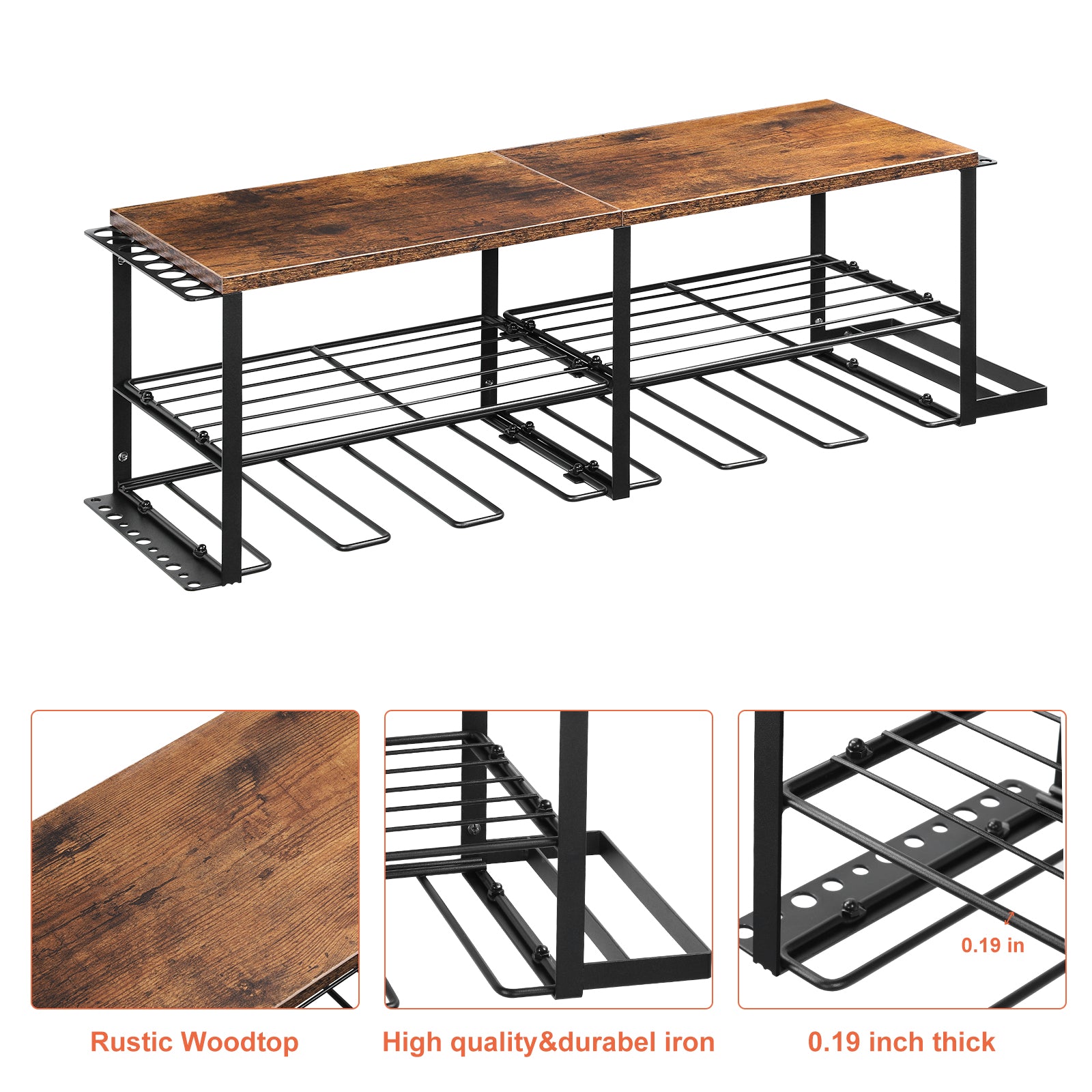 Power Tool Organizer with Wood Shelf, Wall-Mount Drill Holder & Garage Storage Rack for Tool Organization