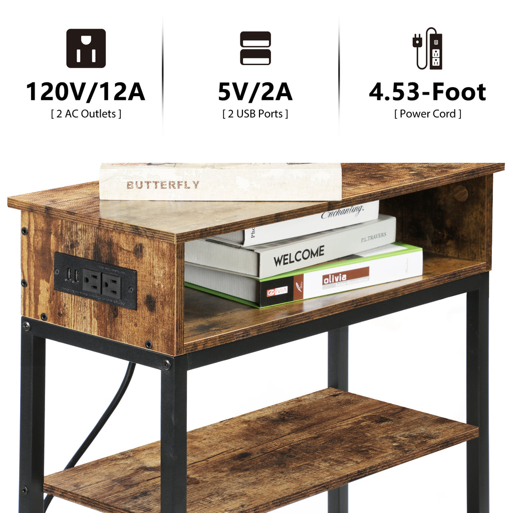 Industrial Coffee Table with Open Storage Shelf - Rustic Brown Living Room Center Table with Metal Frame