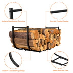 33-Inch Heavy Duty Firewood Rack, U-Shaped Metal Log Holder for Fireplace, Outdoor Log Stacker and Organizer for Patio and Fire Pit, Black,