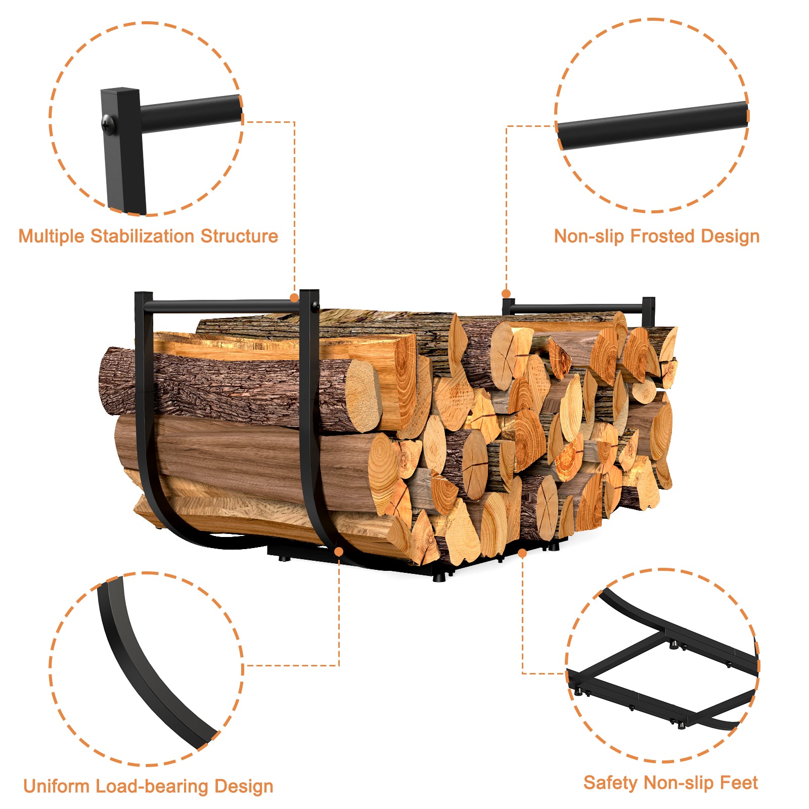 33-Inch Heavy Duty Firewood Rack, U-Shaped Metal Log Holder for Fireplace, Outdoor Log Stacker and Organizer for Patio and Fire Pit, Black,