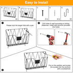 6 Pack Mesh Wall File Organizer - Hanging Wire Magazine Rack & Mail Holder with Hooks