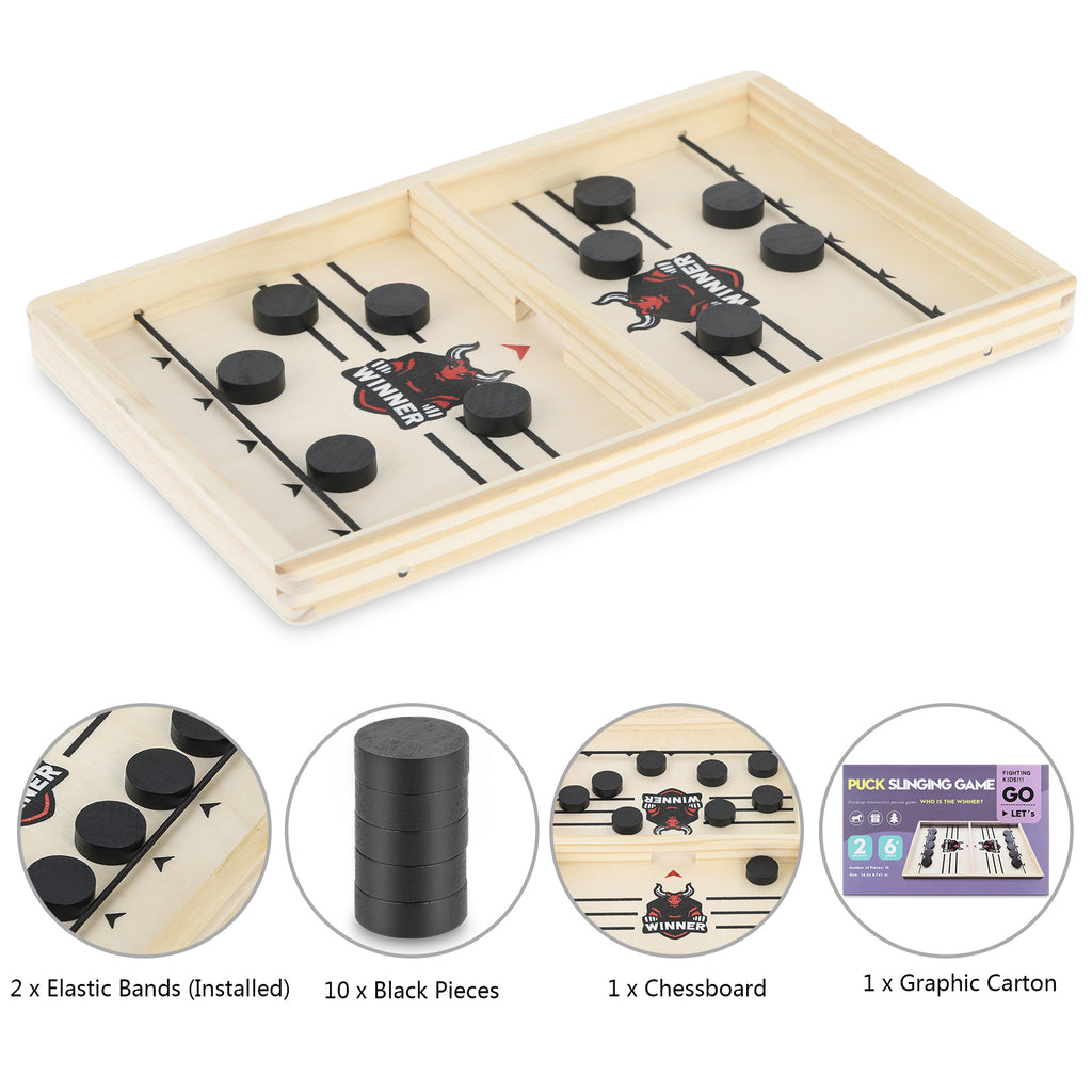 Portable Medium Sized Tabletop Sling Puck and Hockey Battle Board Game for Parent-Child Interactive Play