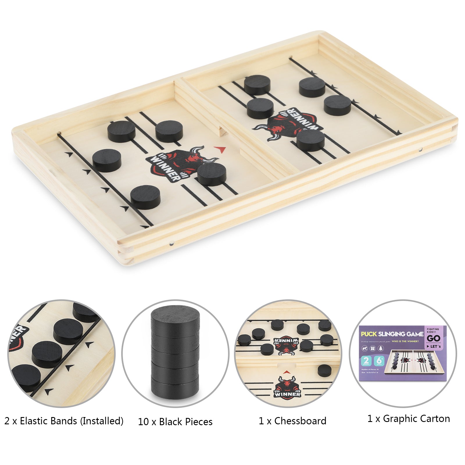 Portable Medium Sized Tabletop Sling Puck and Hockey Battle Board Game for Parent-Child Interactive Play
