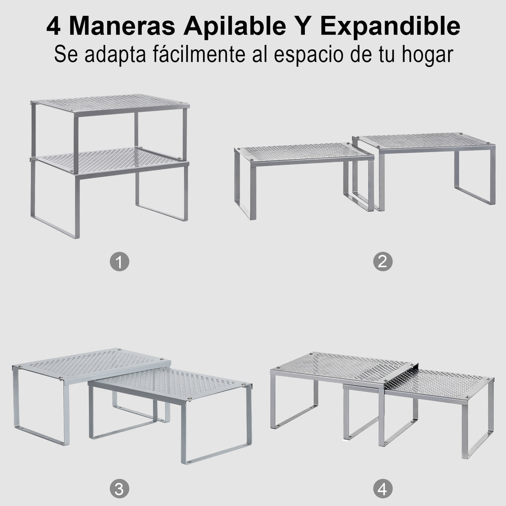 3-Tier Stackable Kitchen Cabinet Organizer - Metal Spice Rack & Pantry Storage Shelves, Space-Saving