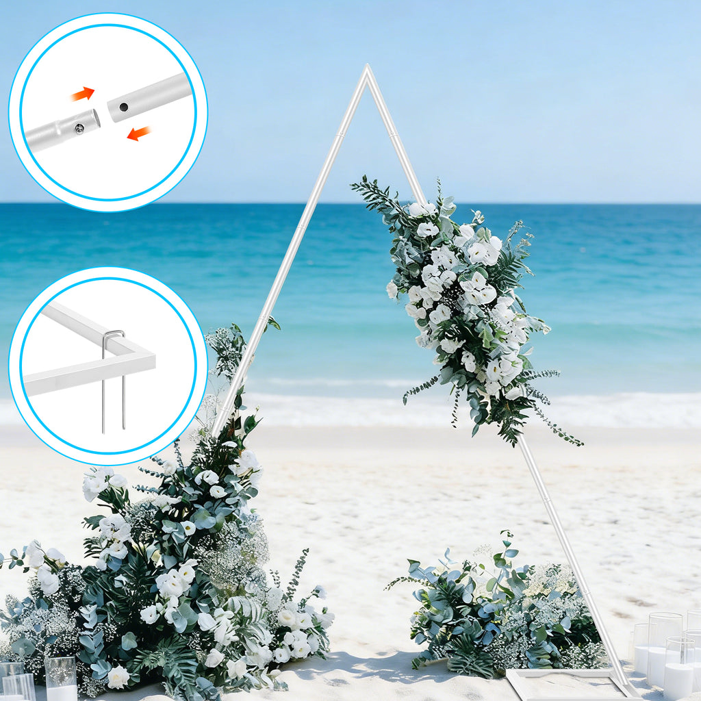Metal Arch Backdrop Stand, 8.4FT Triangular Wedding Arch Stand, Balloon Arch Stand for Ceremony Birthday Decorations, Graduation Ceremony Photo Booth Background Supplies, Garden Arbor Decoration