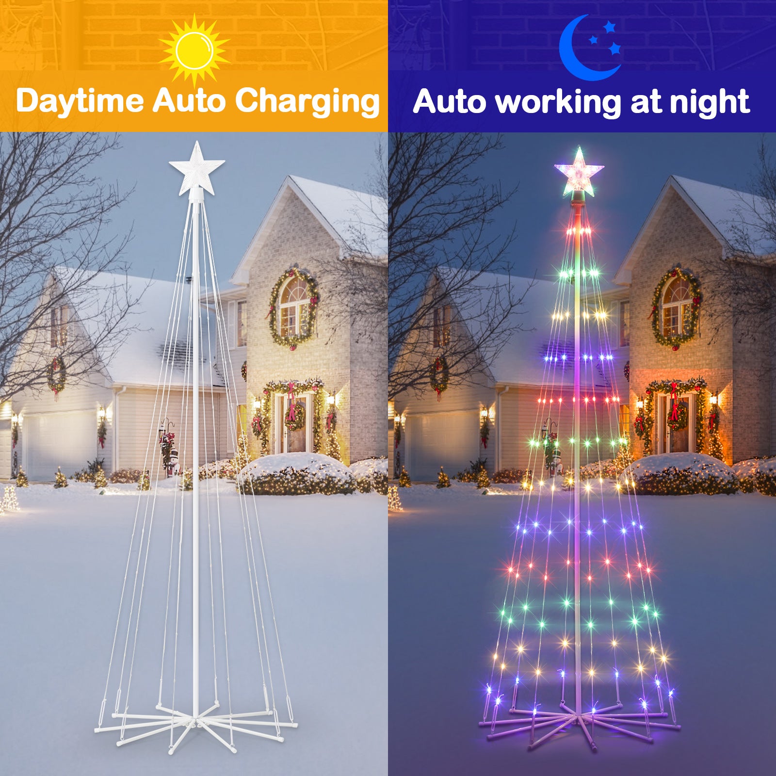 Solar-Powered Christmas Cone Tree Light, Multi-Color Outdoor LED Tree for Yard, Garden, and Patio Holiday Decoration,
