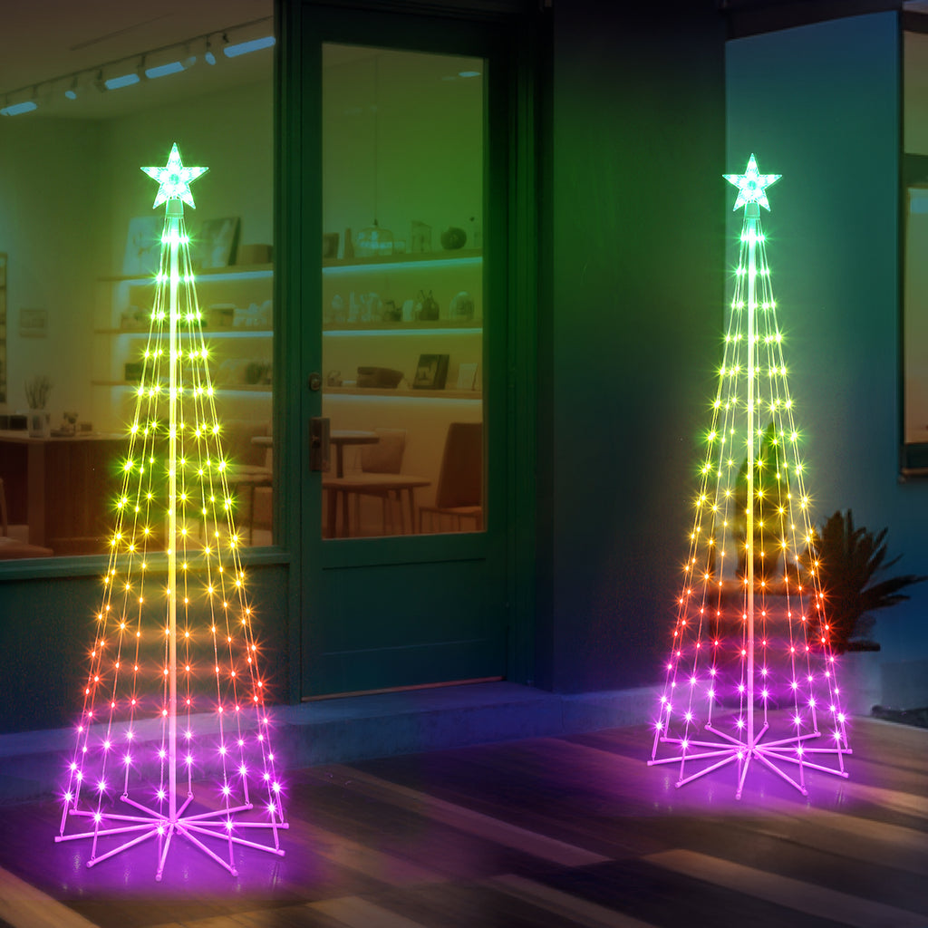6FT Outdoor Christmas Tree with 170 LED Lights, 16 Colors Animated Cone Tree with Remote Control and 8 Lighting Modes,
