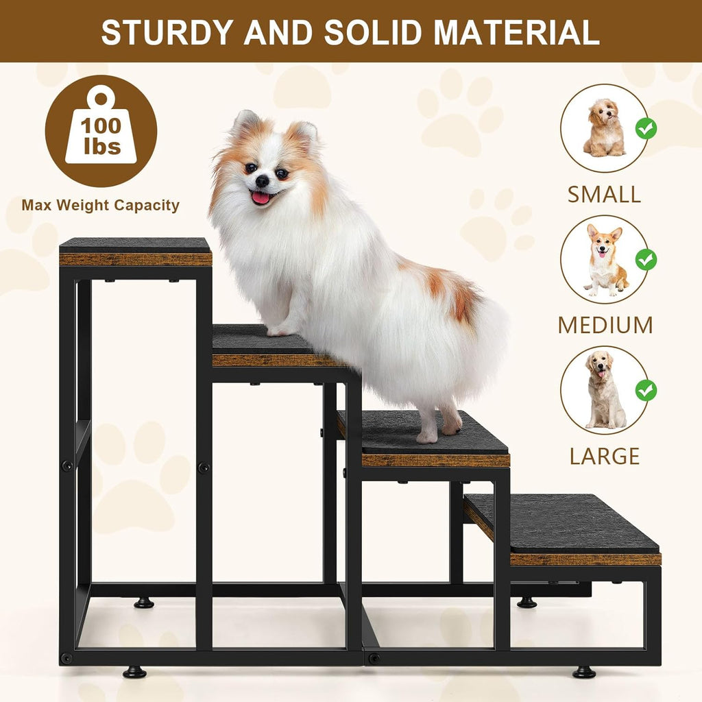 4-Step Pet Stairs for High Beds - Dog Stairs/Steps for Small to Medium Dogs, Cats & Puppies, Brown