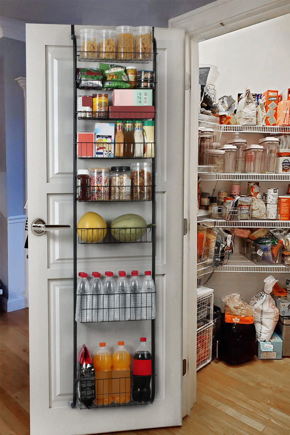 8-Tier Over The Door Pantry Organizer, Heavy-Duty Metal Spice Rack with Adjustable Large Baskets, Space-Saving Hanging Storage for Kitchen, Bathroom & Closet,