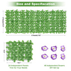 24-Pack Faux Greenery Privacy Fencing with Purple Floral Accents, Expandable Synthetic Leaf Wall Panels for Balcony and Garden Screening, 132 x 37.8 Inches