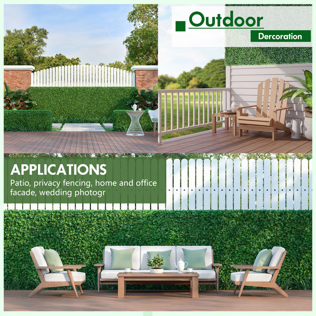 10-Pack 16inch x 12inch Artificial Grass Wall Panels - PE Boxwood Hedge Backdrop for Fence & Garden