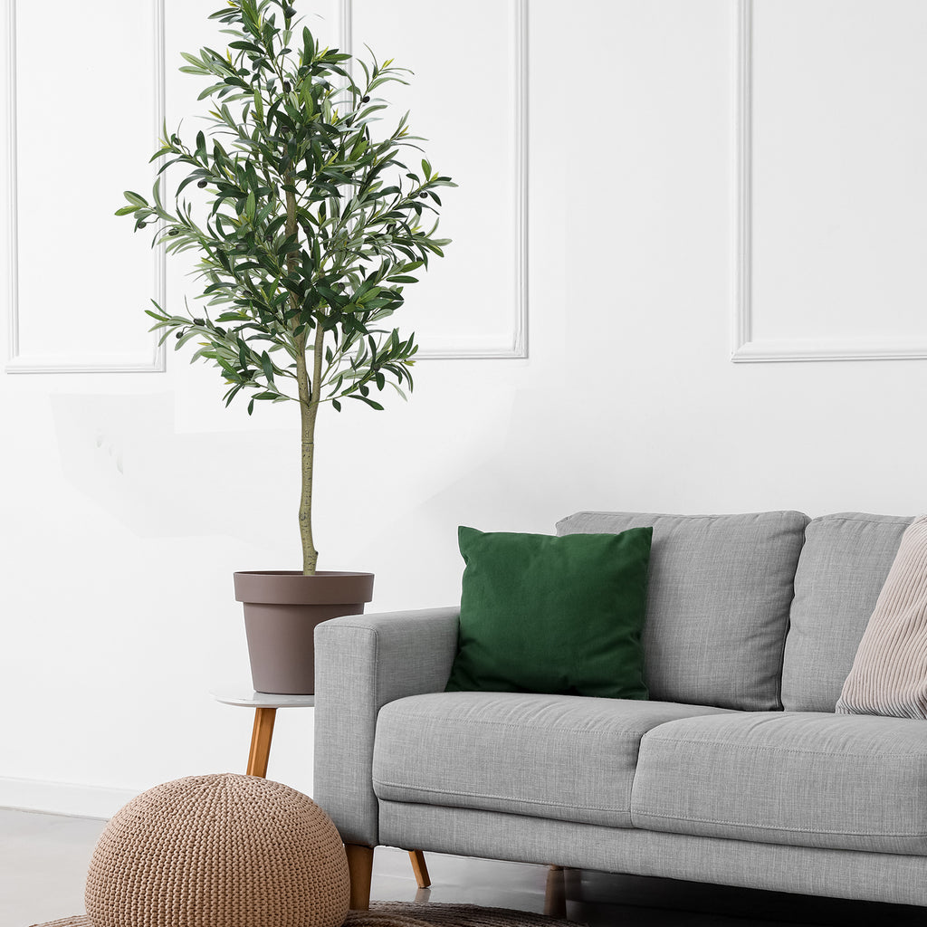 6FT Artificial Olive Tree - Lifelike Faux Potted Silk Tree with Realistic Trunk - Modern Home & Office Indoor Decoration