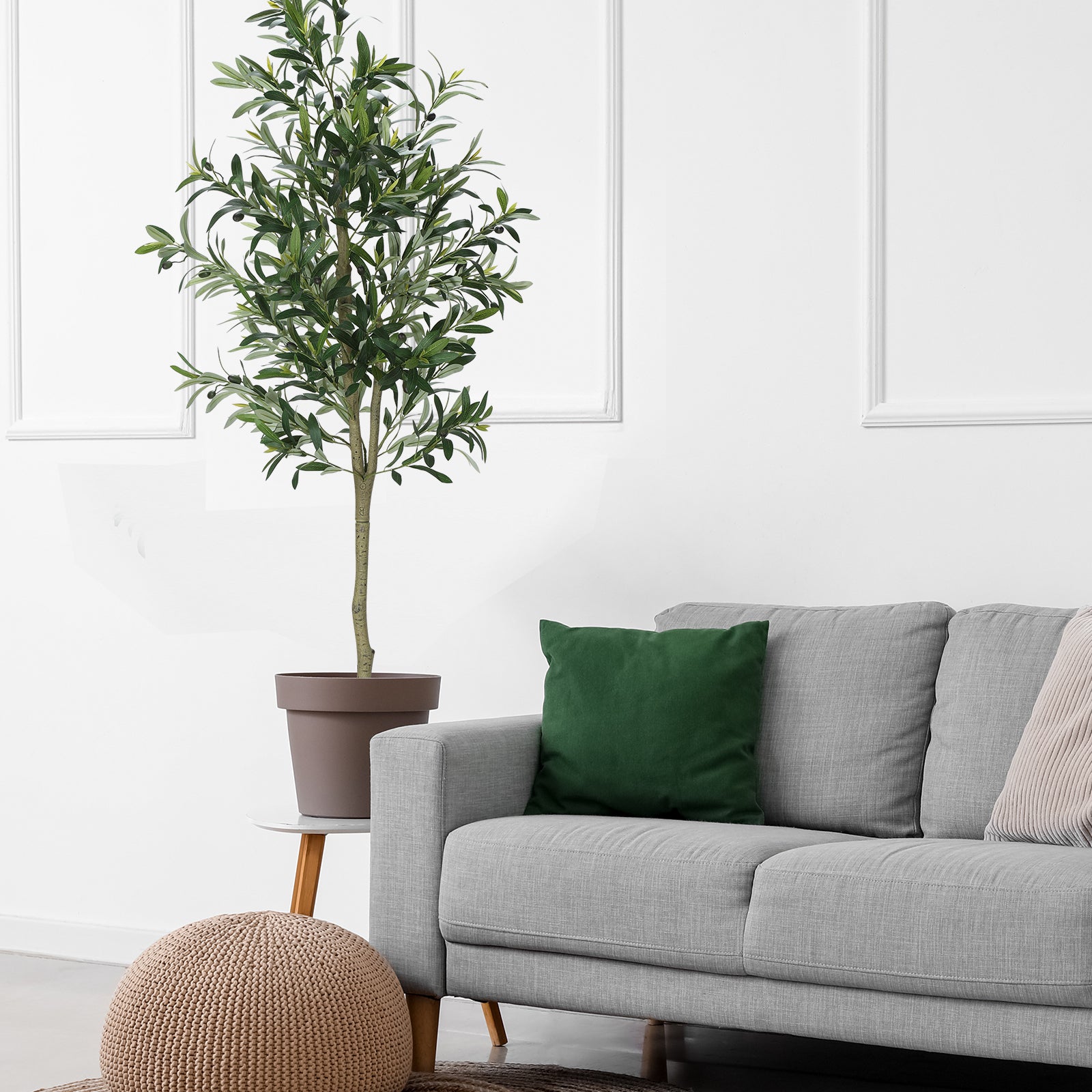 6FT Artificial Olive Tree - Lifelike Faux Potted Silk Tree with Realistic Trunk - Modern Home & Office Indoor Decoration