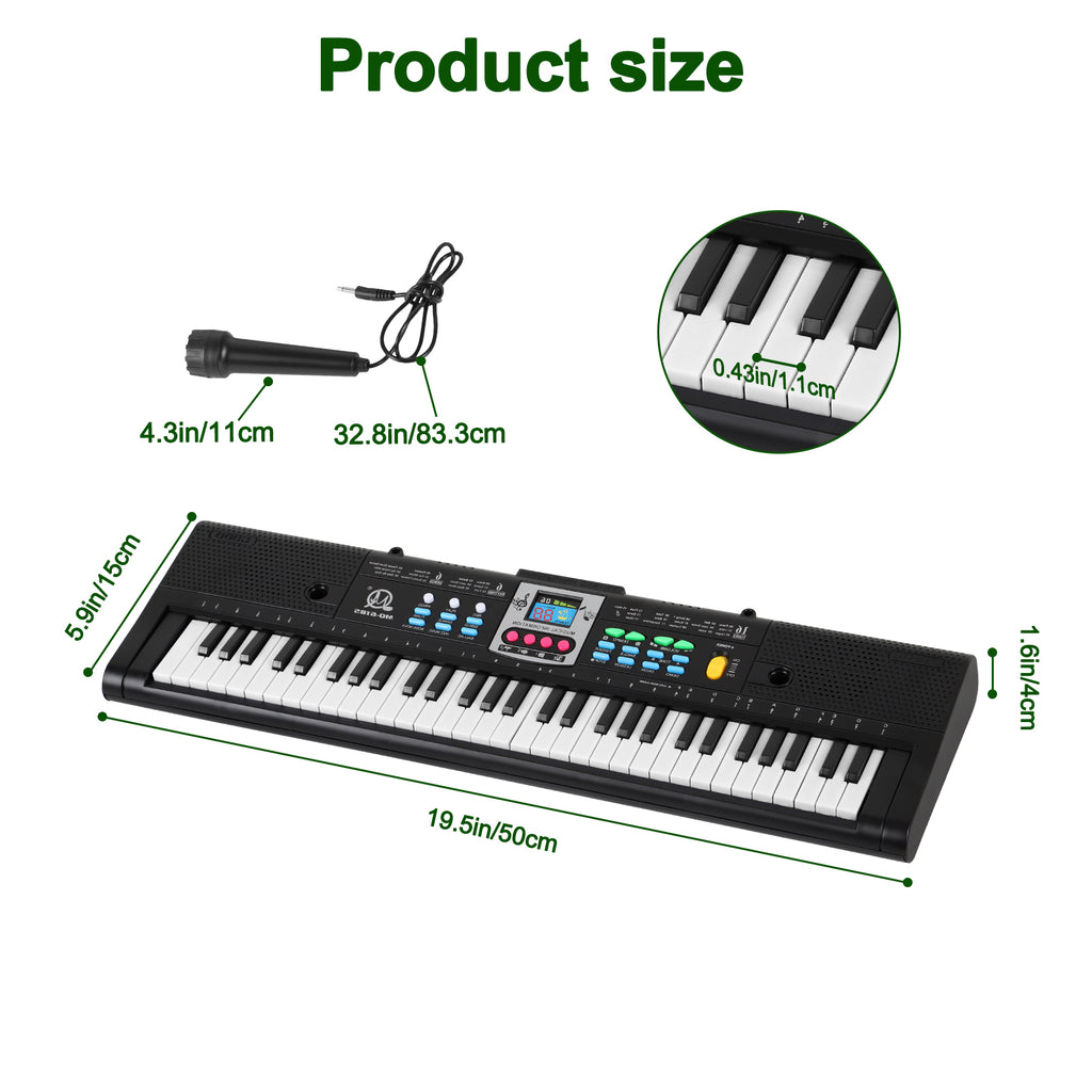 61-Key Portable Electronic Keyboard Piano for Beginners, Multi-Function Digital Music Keyboard with Microphone, Teaching Modes & Demo Songs