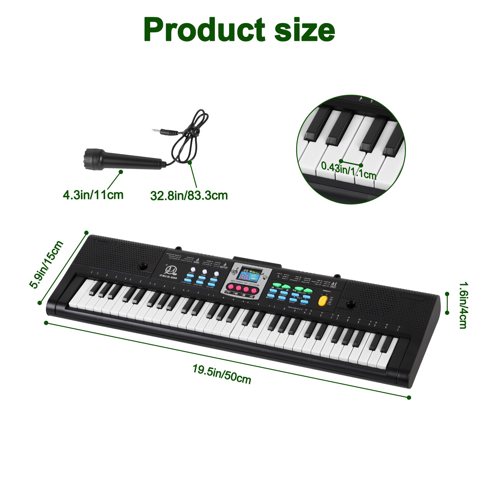 61-Key Portable Electronic Keyboard Piano for Beginners, Multi-Function Digital Music Keyboard with Microphone, Teaching Modes & Demo Songs