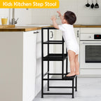 Kids' Kitchen Step Stool Helper - Adjustable Standing Tower with Safety Rail for Toddlers, Black,