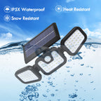 3-Head Solar Motion Sensor Lights Outdoor, Foldable & Rotatable LED Security Flood Light with Remote Control