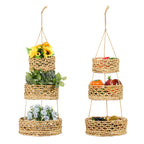1 piece of 3-layer fruit hanging basket, vegetable storage, natural woven storage basket, seaweed wicker basket storage rack, used for kitchen and living room storage