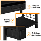 3 Tier Ladder Storage Shelf with Fabric Drawer, Freestanding Small Bookshelf Organizer Rack, Industrial Metal Frame Display Shelves for Bathroom, Bedroom, Living Room, Balcony, Black