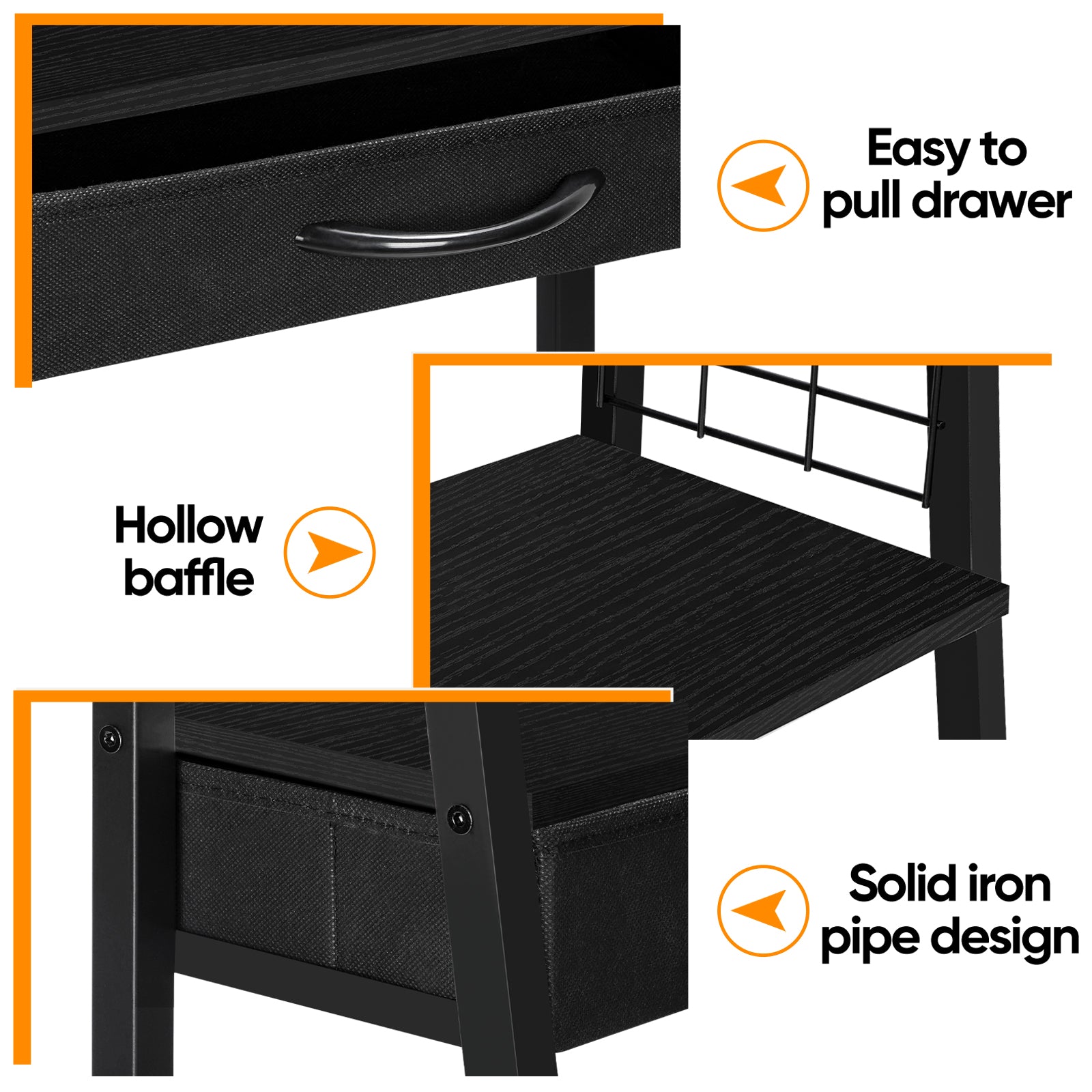 3 Tier Ladder Storage Shelf with Fabric Drawer, Freestanding Small Bookshelf Organizer Rack, Industrial Metal Frame Display Shelves for Bathroom, Bedroom, Living Room, Balcony, Black
