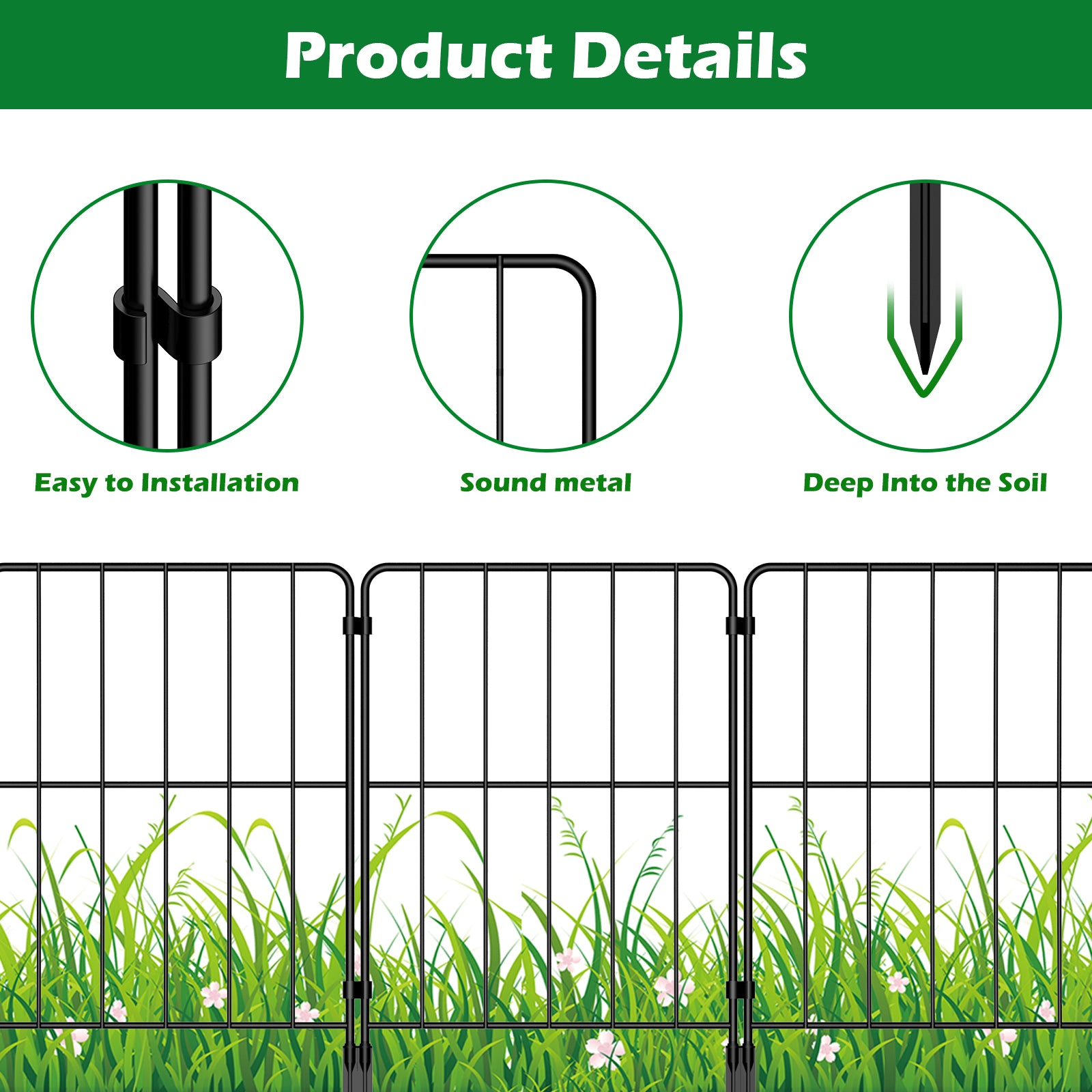 35-Pack Square Garden Fence, 22"H x 37ft L Rust-Resistant Metal Animal Barrier for Large Yards