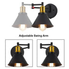 Dimmable Swing Arm Wall Sconces, Plug-in Wall Mounted Lamps - Black & Brass Finish for Bedroom, Living Room, Dorm (Bulbs Not Included)