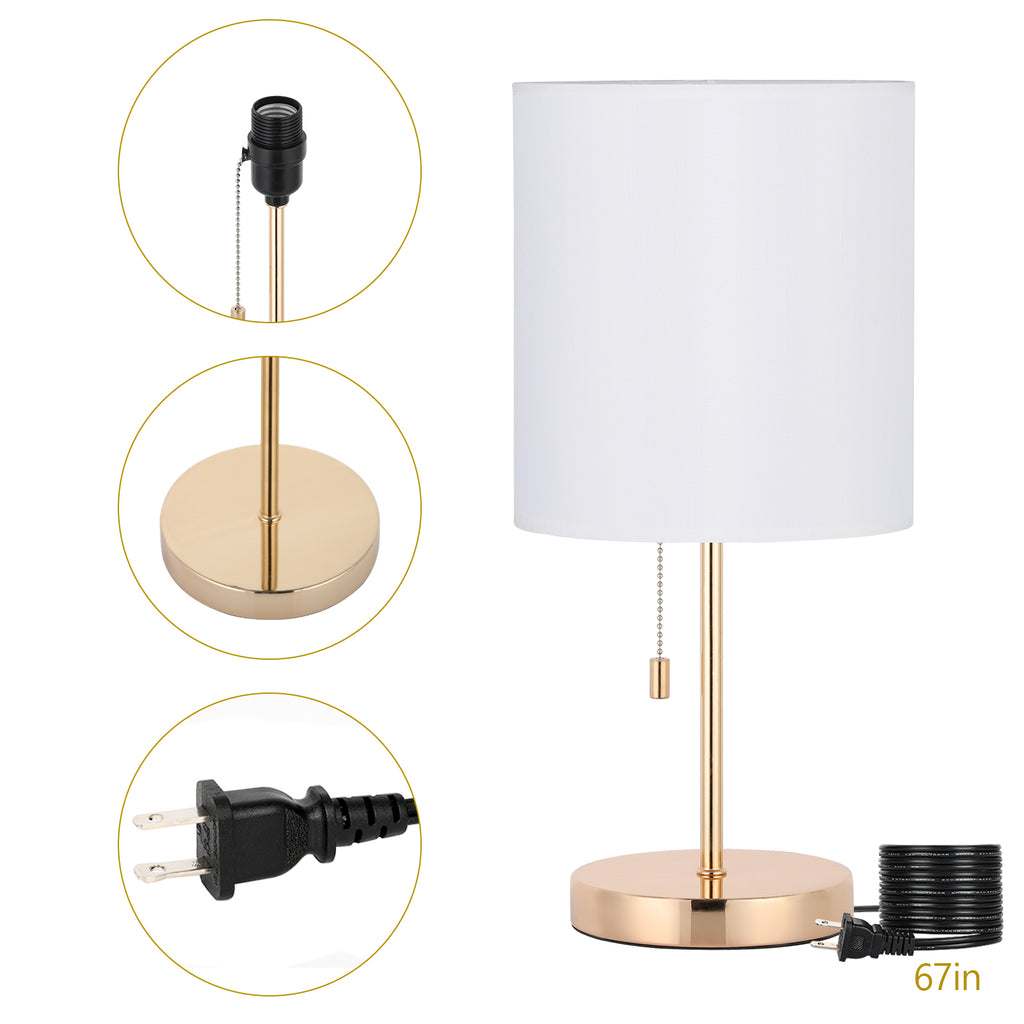Black metal base table lamp with fabric shade, nightstand bedside lamp, fabric shade ambient light for living room, bedroom, office.