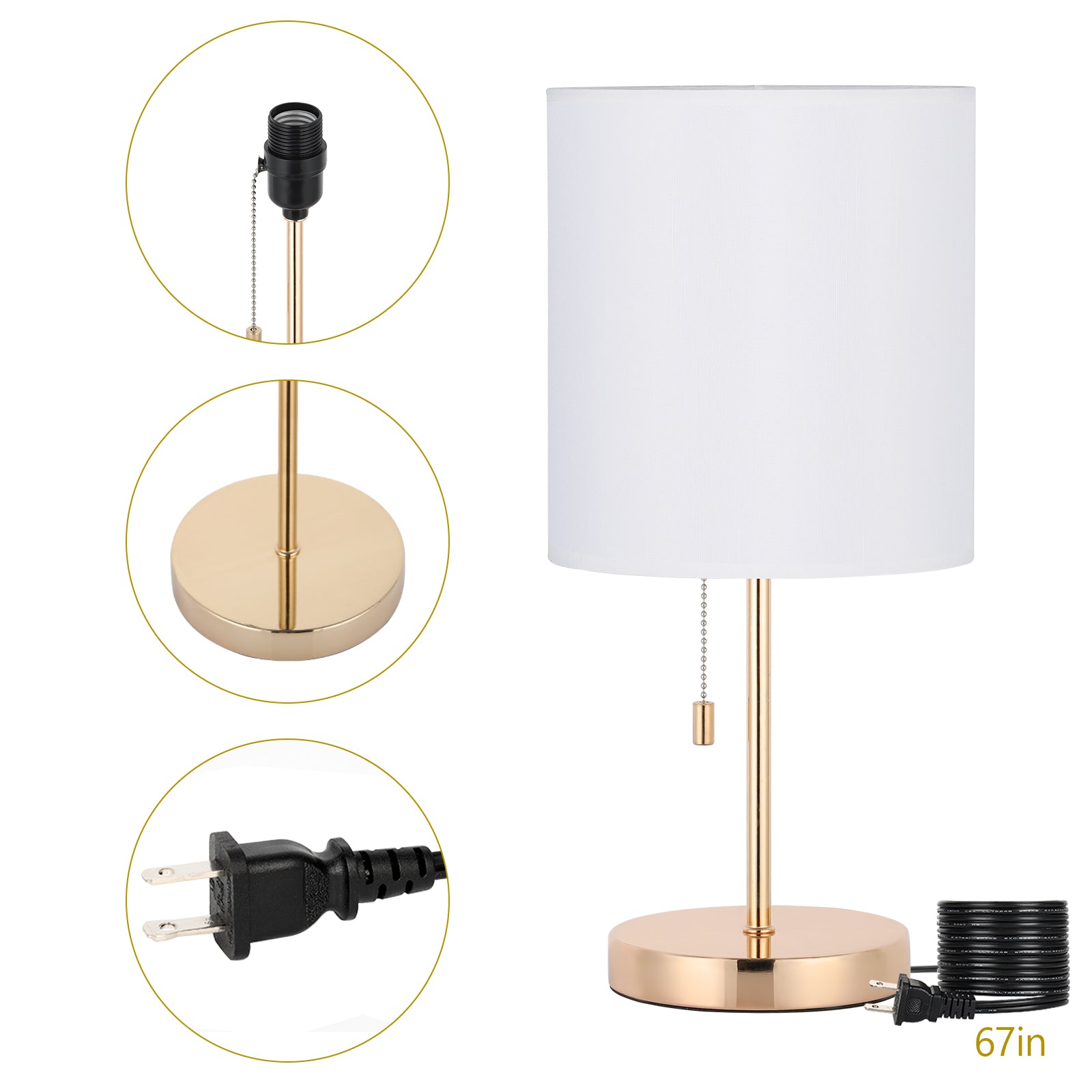 Black metal base table lamp with fabric shade, nightstand bedside lamp, fabric shade ambient light for living room, bedroom, office.