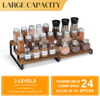 4-Piece 3-Tier Expandable Bamboo Spice Rack - Stackable Step-Style Pantry Organizer - Space-Saving Countertop Display Stand for Kitchen & Cabinets