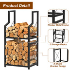 2-Tier Heavy Duty Firewood Rack for Indoor & Outdoor - Decorative Log Storage Stand for Fireplace, Fire Pit & Hearth, Black Metal Wood Holder