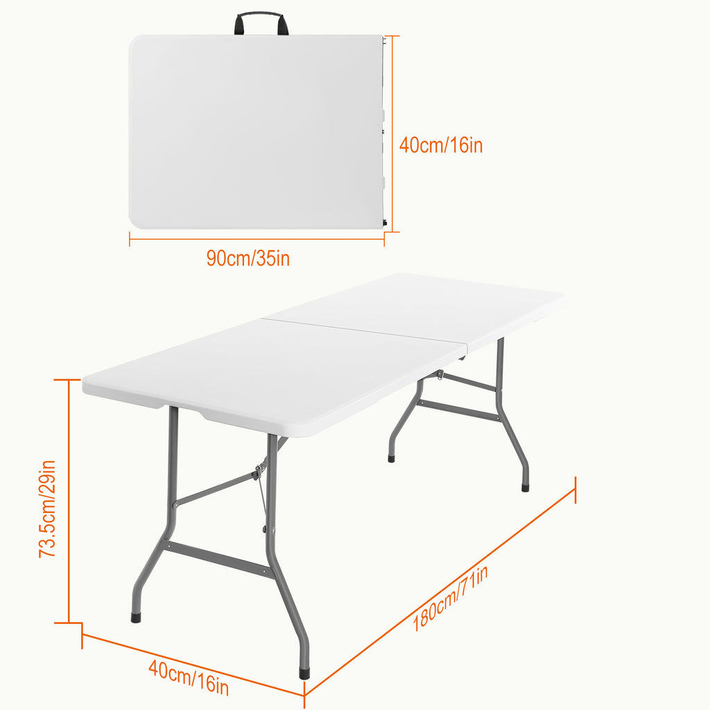 6-Foot Portable Folding Table, Heavy-Duty Indoor/Outdoor Utility Picnic Table with Carrying Handle (White)