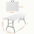 6-Foot Portable Folding Table, Heavy-Duty Indoor/Outdoor Utility Picnic Table with Carrying Handle (White)