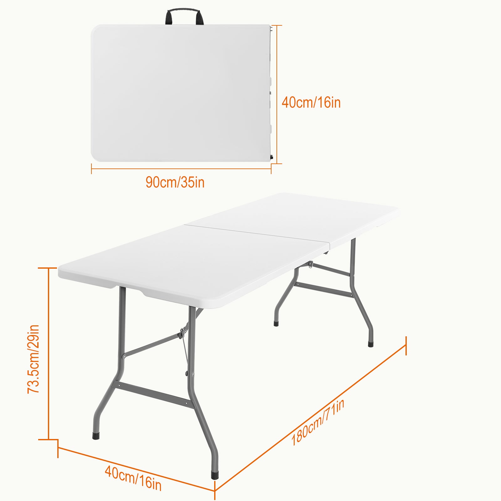 6-Foot Portable Folding Table, Heavy-Duty Indoor/Outdoor Utility Picnic Table with Carrying Handle (White)