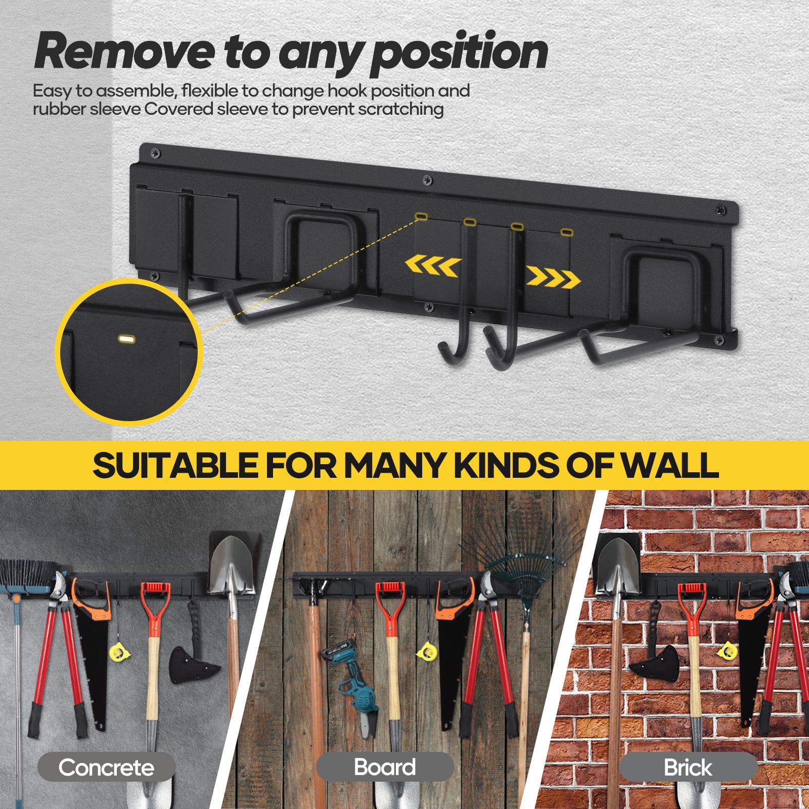 Garden Tool Organizer Wall Mount Garage Storage Rack 7Pcs, Heavy Duty Garage Organization System for Shovels, Ladders, Chairs, Trimmers, Hoses