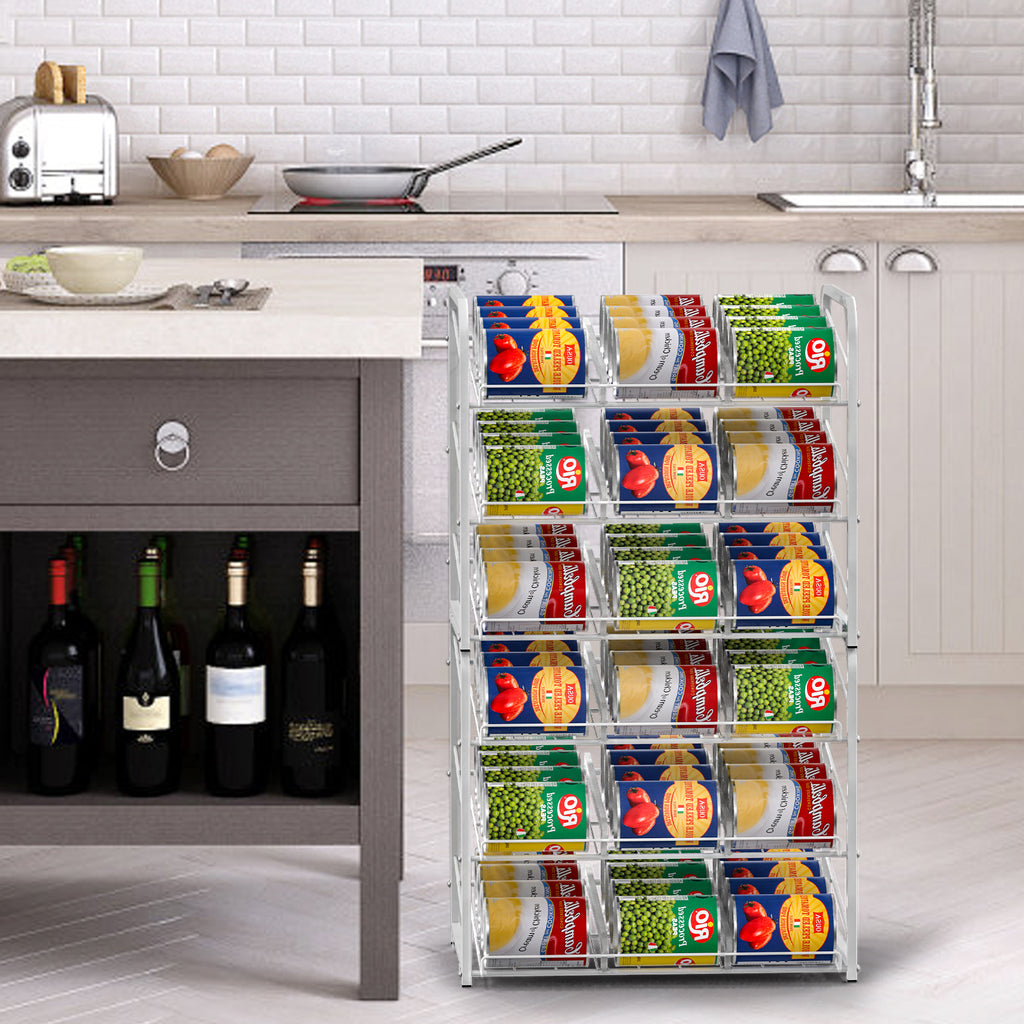 Stackable Can Organizer Rack, 2-Pack White Pantry Can Storage Dispensers, Holds 72 Cans Total