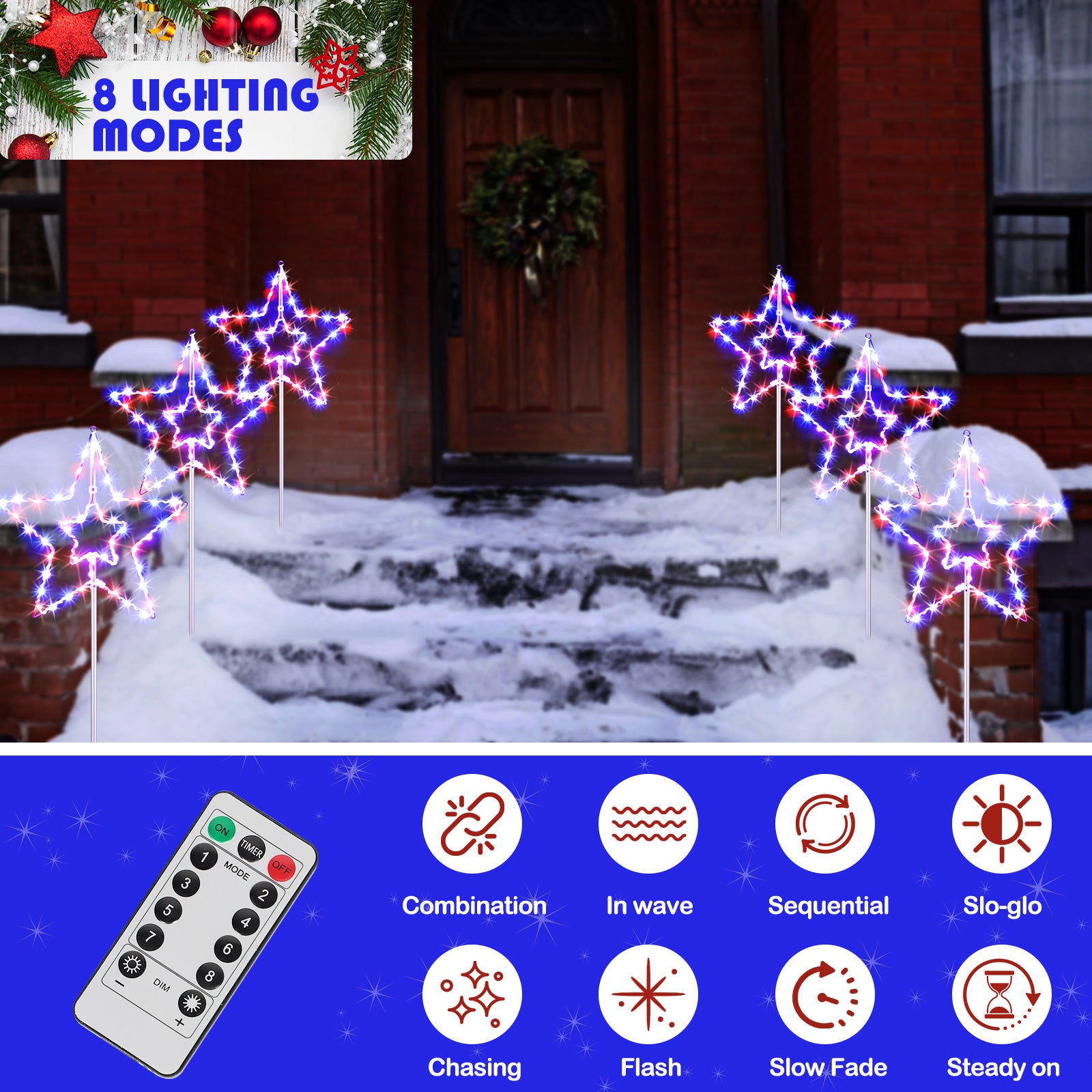3-Pack Solar Star Pathway Lights, Large Multi-Colored Outdoor Garden Stake Lights for Walkway, Yard, and Patio,