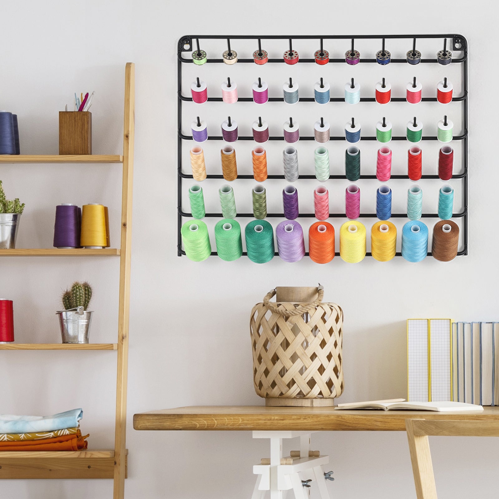 Artisanâ€™s Thread Gallery | Wall-Mounted 54-Spool Embroidery & Quilting Rack