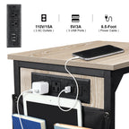 Set of 2 C-Shaped End Tables with Charging Station, Oak Side Tables for Couch & Sofa, Mobile Snack Tables for Bedroom,