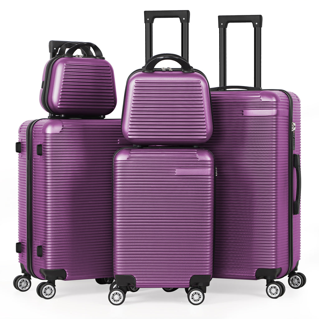 5-Piece Hardside Luggage Set - 12/14/20/24/28 Inch ABS+PC Suitcases with TSA Locks & Spinner Wheels, Lightweight Travel Luggage for Family Trips & Business (Blue)