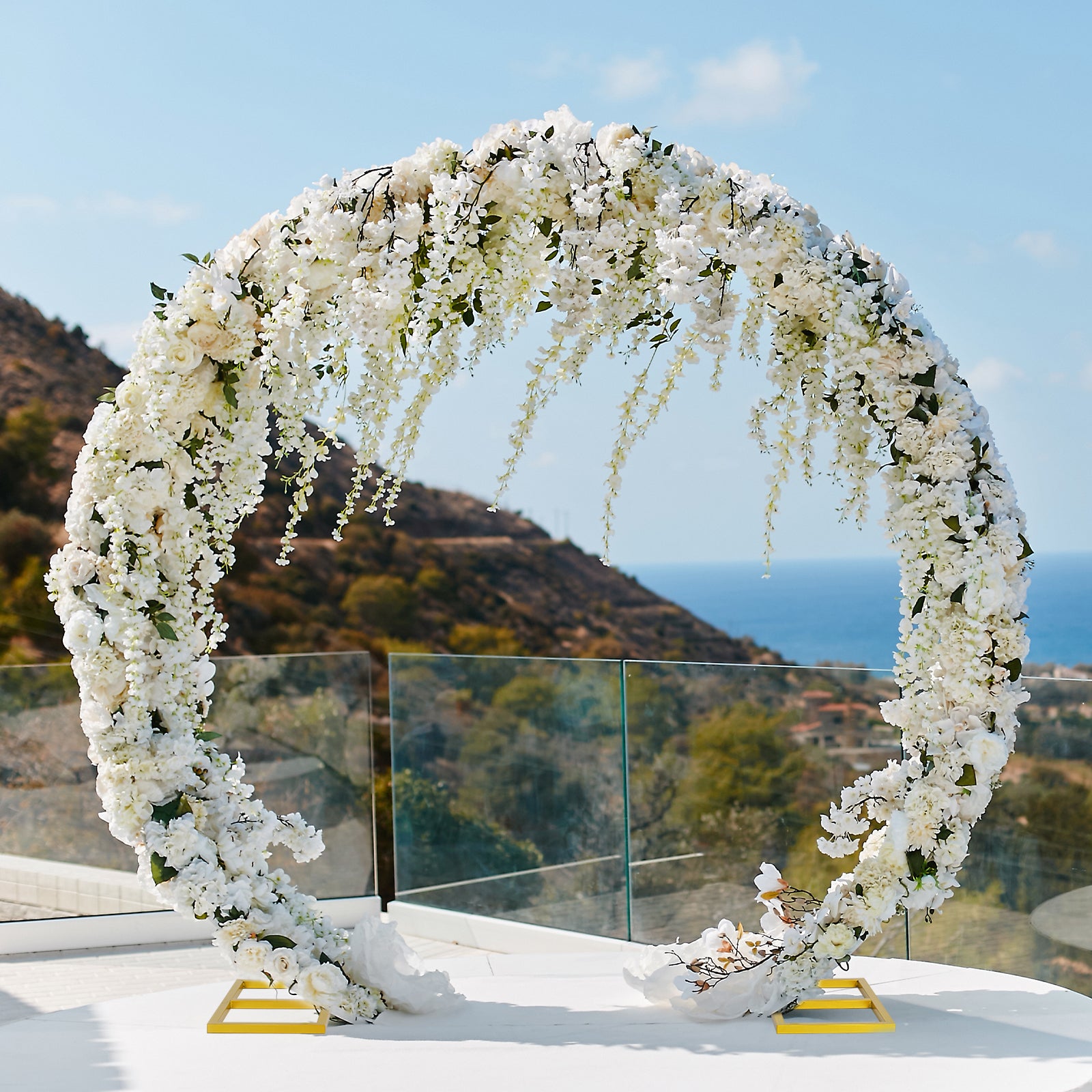 8ft Round Gold Balloon Arch Stand, Metal Circle Backdrop Frame for Wedding & Birthday Party