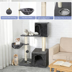 37'' Multi-Level Cat Tree Condo - Plush Activity Center with Scratching Posts, Hammock, and Feeding Bowl