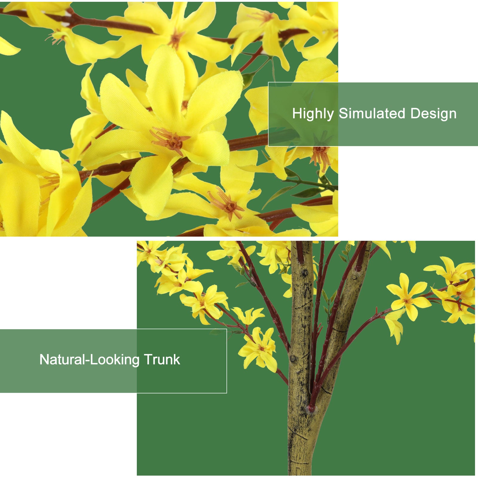 6ft Artificial Winter Jasmine Tree, Tall Yellow Faux Silk Plant for Indoor Home Office & Housewarming Decor