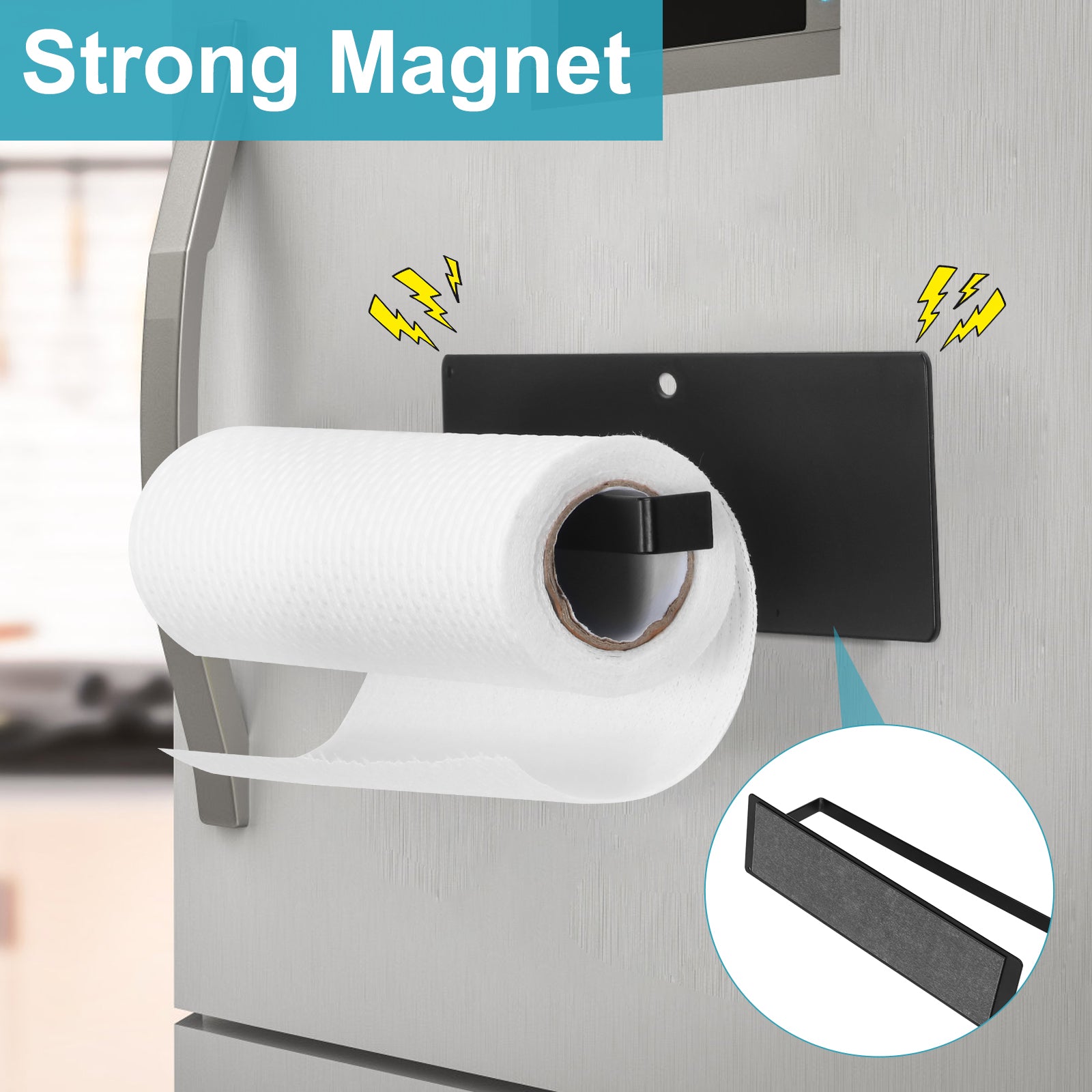 Set of 2 Magnetic Paper Towel Racks - Dual Mounting Options with Magnet or Screws - Black Wall Mount Towel Bar for Kitchen, Fridge, and RVs