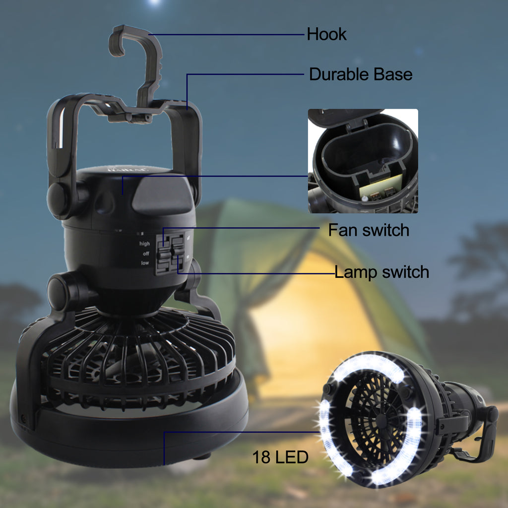2-in-1 Portable Camping Fan with LED Lantern, Hanging Tent Fan with Emergency Light, Hurricane Survival Kit