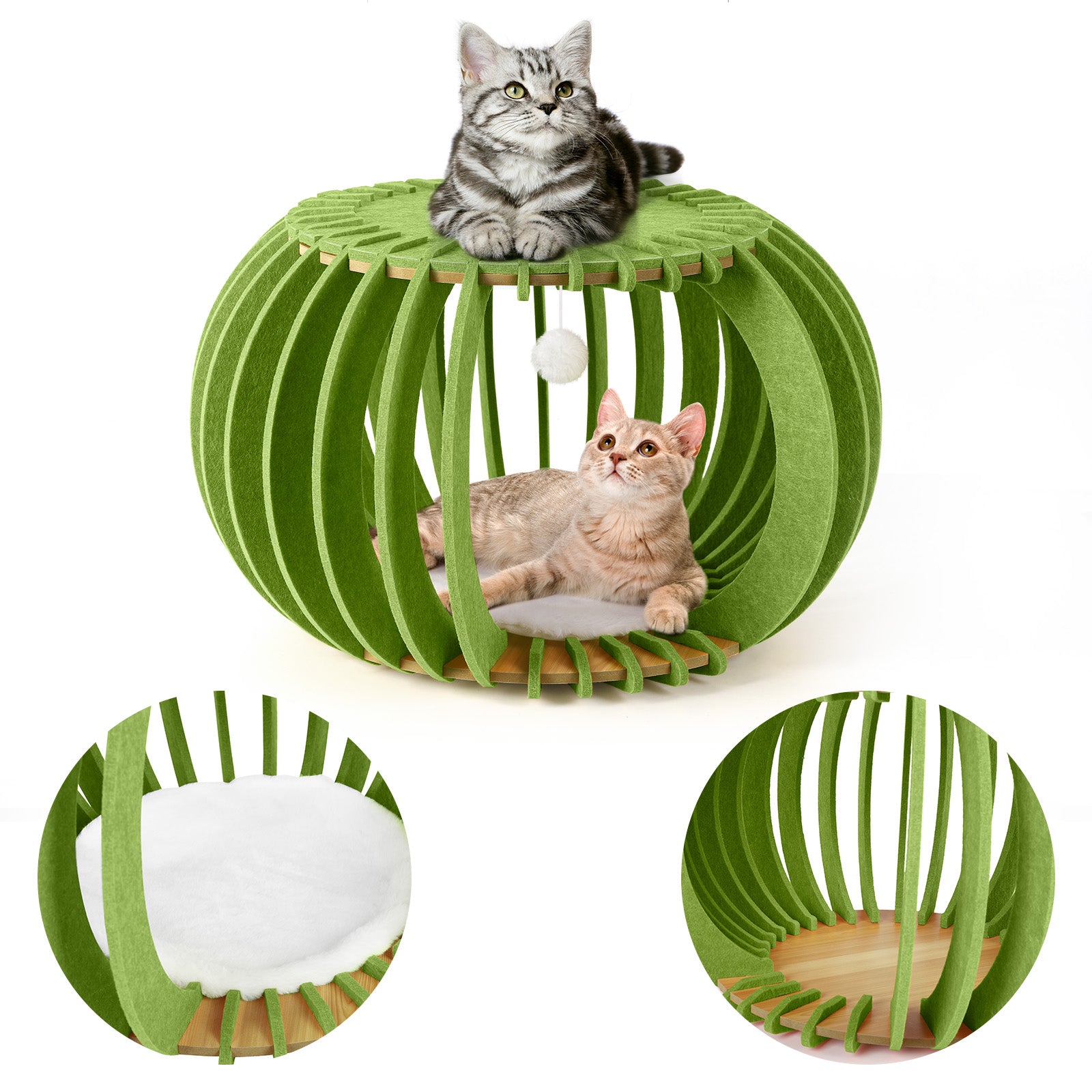 Modern Pumpkin-Shaped Felt Cat Bed - Cozy Indoor Pet Cave with Removable Soft Cushion - Stylish Enclosed Hideaway for Small Cats & Kittens