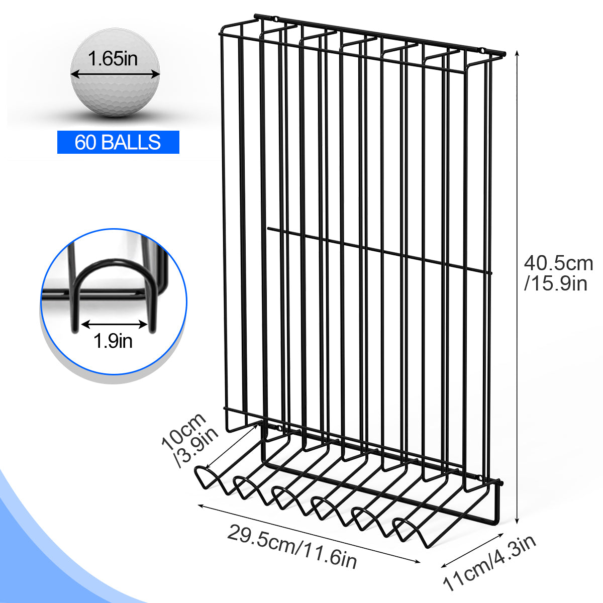Wall-Mounted and Tabletop 60-Ball Steel Golf Display Rack - Black Storage Organizer for Golfing Accessories