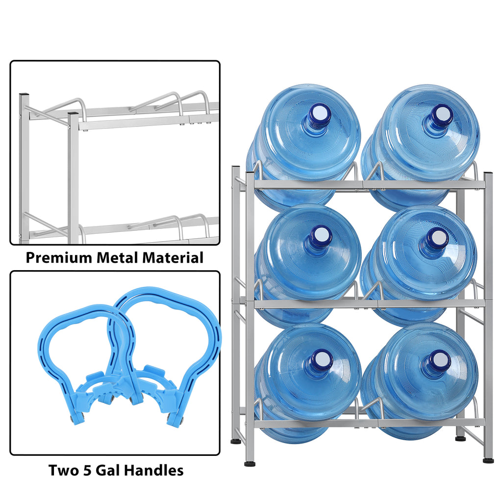 3-Tier Heavy Duty Steel Water Jug Storage Rack (Holds Six 5-Gallon Bottles)